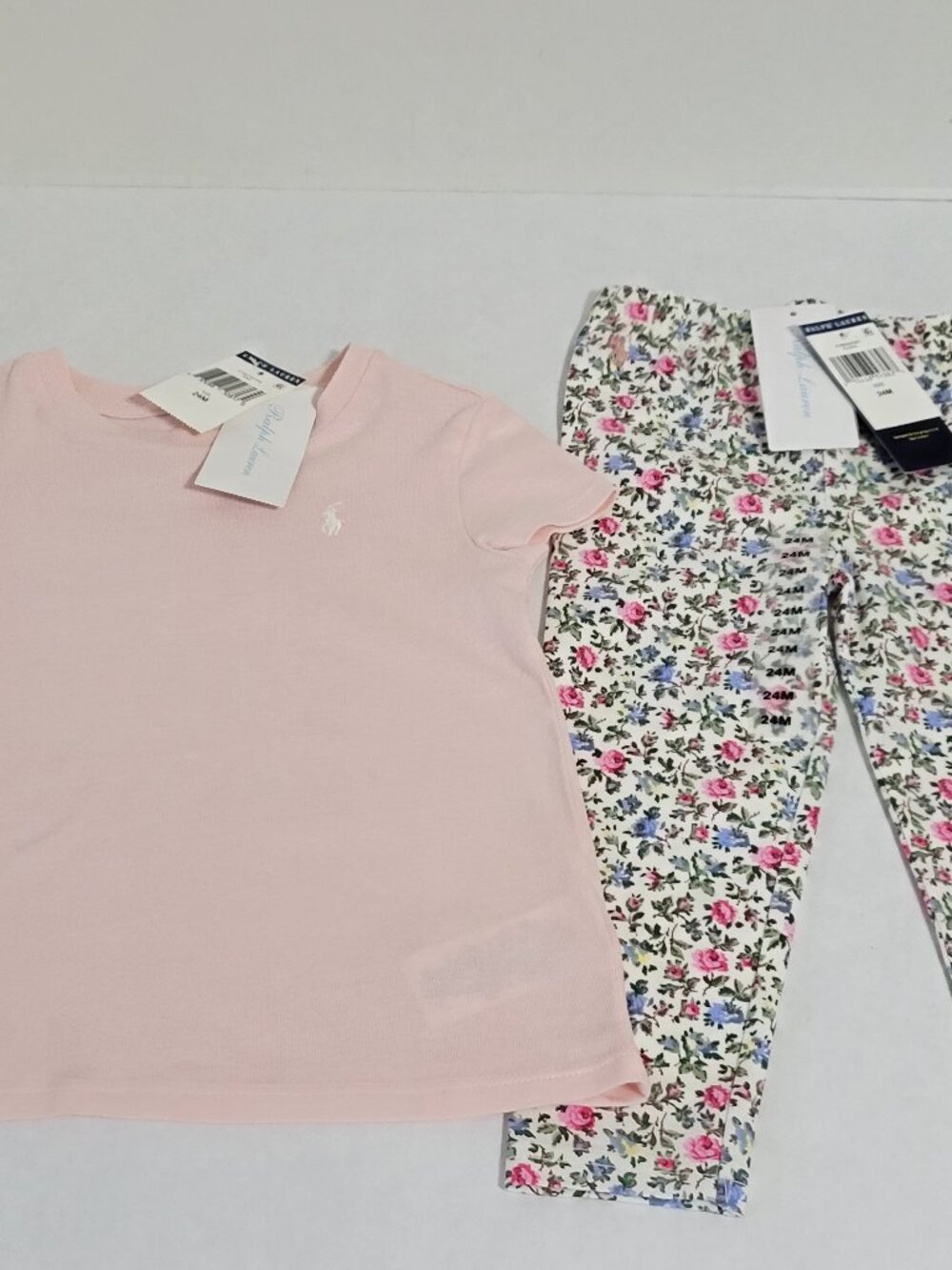 Polo Ralph Lauren Toddler Girls Floral Stretch Leggings & Pink T-Shirt Size 24M